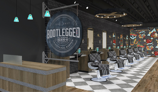 Interior and furnishing design for Bootlegged barber Co.