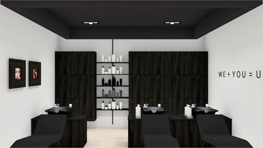 Shampoo area furnishing design for Frankie salon franchise