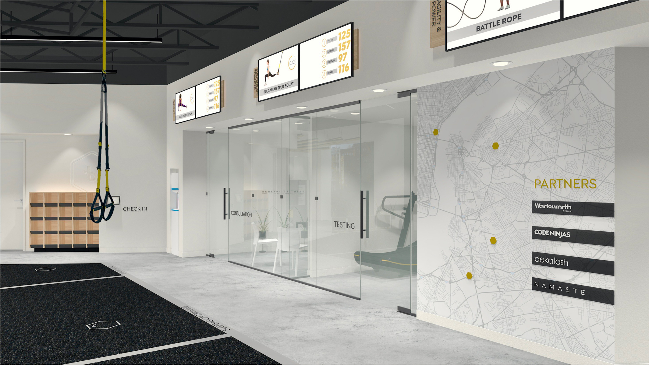 Gym interior design and branding for Benefhiit Fitness