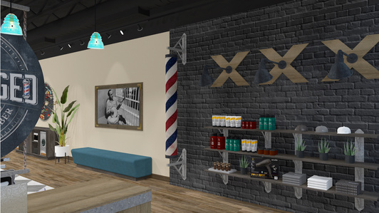Retail and merchandising fixture design and manufacturing for Bootlegged Barber.