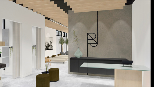 Reception Interior and furnishing design for Plunj health and wellness franchise.