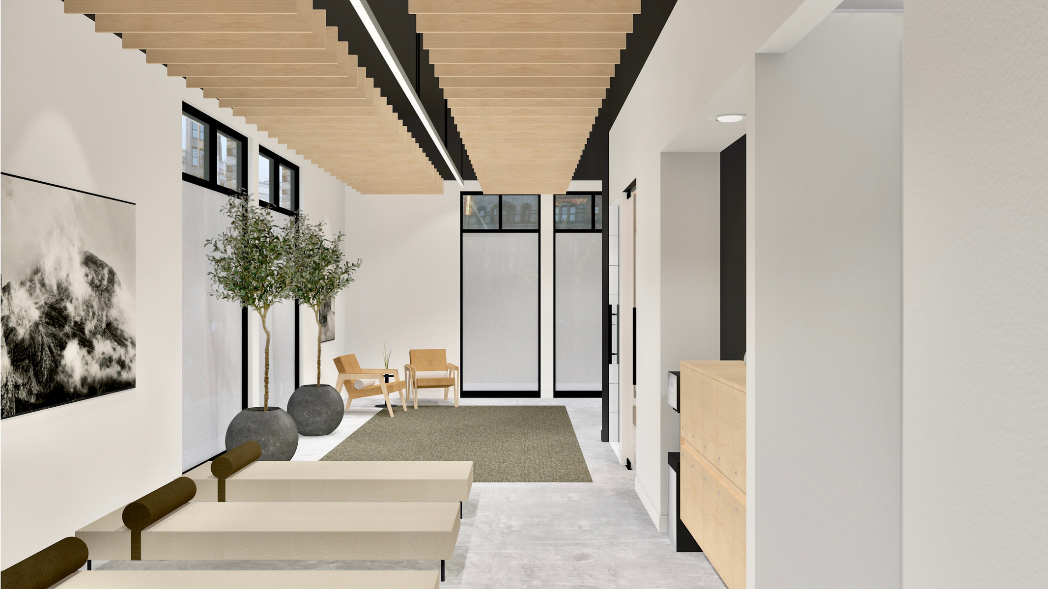 Furniture and fixtures designed for Plunj health and wellness franchise