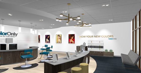 ColorOnly salon reception area interior design, and store fixtures.