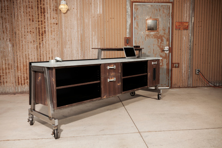 American Industrial salon line reception desk in galvanized steel 