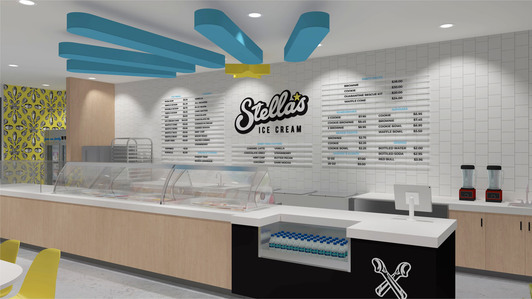 Ice cream franchise interior and fixture design.