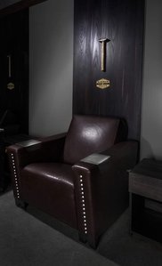 Decorative wall panel and seating design for Hammer and Nails Grooming