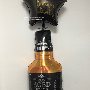 A personalised balloon bottle with the text happy birthday dad and aged to perfection. For birthdays.