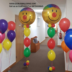 Smiley air walkers made with colourful balloons for birthdays or celebrations.