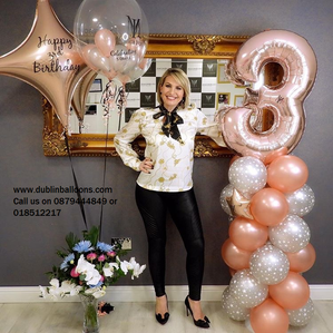 When we make balloon displays for special celebrations we love to give them fabulous finishing touches.  These large balloons have custom print logo and numbers and message.