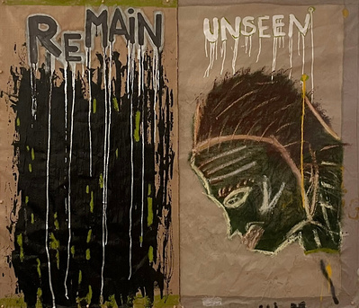 REMAIN UNSEEN
2024
silicone, graffiti paint, oil paint, natural threads, on linen & burlap 