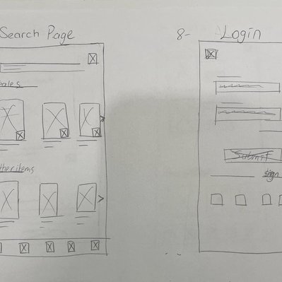 Rough sketches for searching and login pages