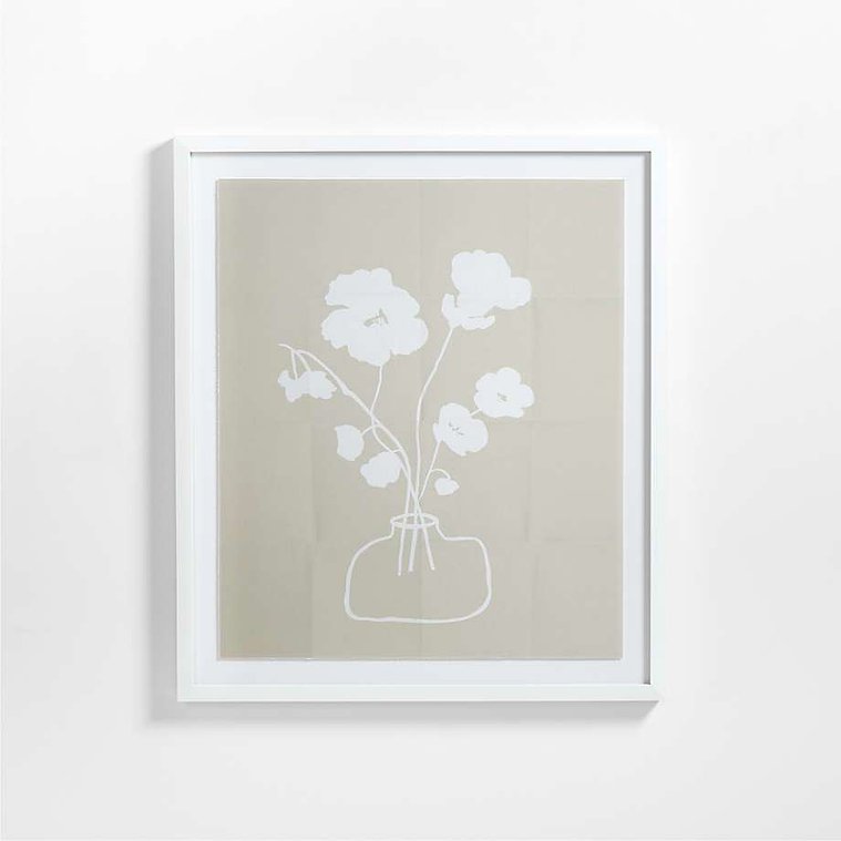 Ink drawing of a vase full of flowers from a garden reproduced by Crate and Barrel.