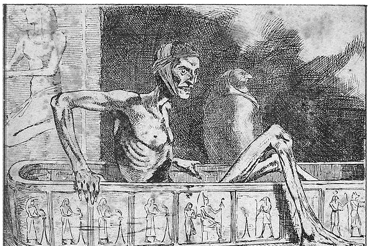 An image of a mummy emerging from a coffin. The image is from Arthur Conan Doyle's 'Lot No. 249.'