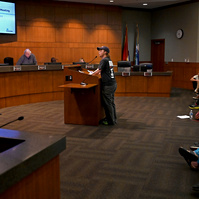 Jay addresses the Columbia City Council members during a meeting on at City Hall.