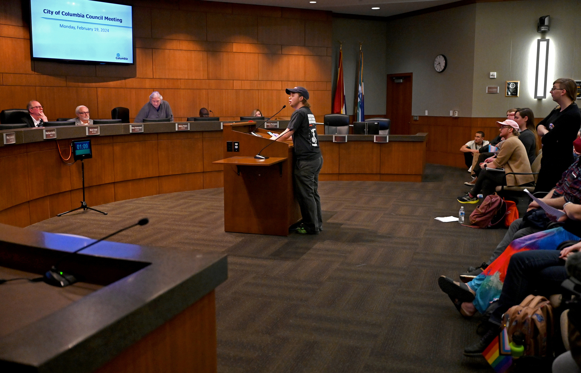 Jay addresses the Columbia City Council members during a meeting on at City Hall.