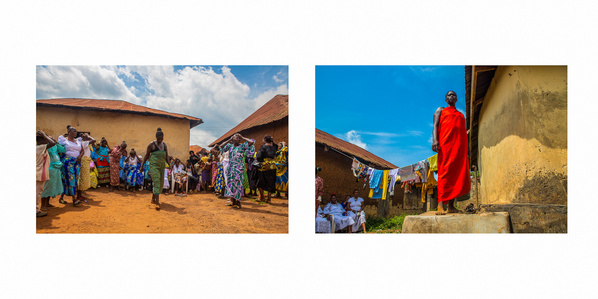 Female Sango priestess releasing prayers and prophecies on devotees, and a portrait of the Sango priestess. Sango is the Yoruba god of thunder and fire