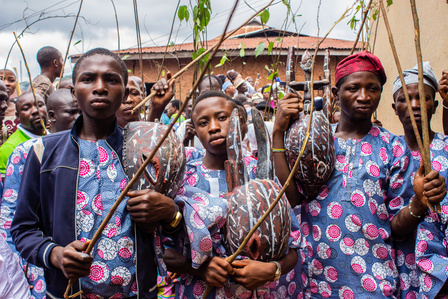 Young male Osun devotees during the grand finale of the celebration of the annual Osun-Oshogbo festival. Festival Culture Tradition 