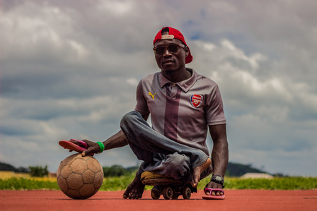 Parasoccer team captain posed for a portrait after the team&#x27;s training session.  Paralympic Sports Parasoccer Athlete