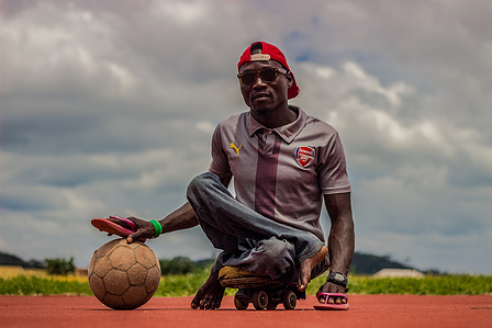 Parasoccer team captain posed for a portrait after the team&#x27;s training session.  Paralympic Sports Parasoccer Athlete