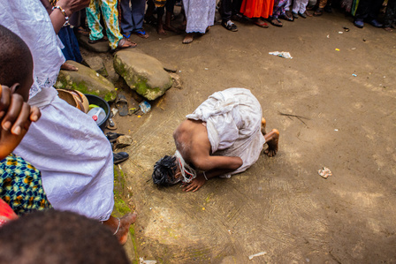 An Osun devotee in trance at the Ojubo Osun during the grand finale of the celebration of the annual Osun-Oshogbo festival. Festival Culture Tradition