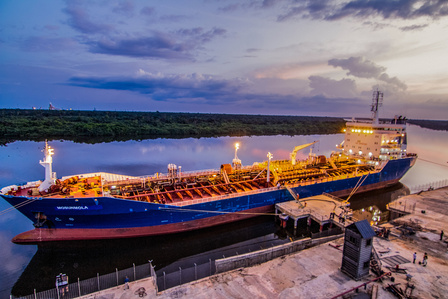 The tanker vessel at sunset