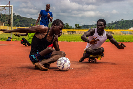 Parasoccer athletes during their training. Paralympic Sports Parasoccer Athlete