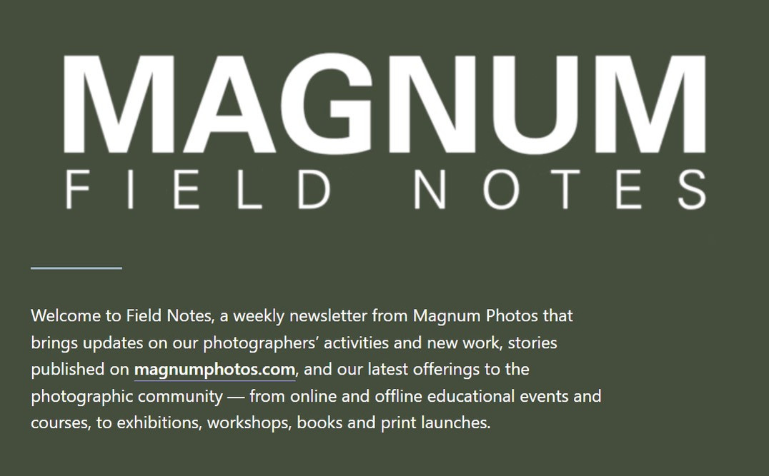 A screenshot of the masthead of the first Magnum Photos Field Notes newsletter.