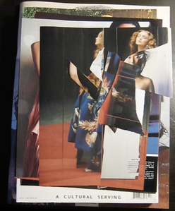 Illustrious magazines shredded and scattered overtop one another to create one image. 