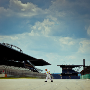 The head of the racing track maintenance crew after the last race on Nürburgring.