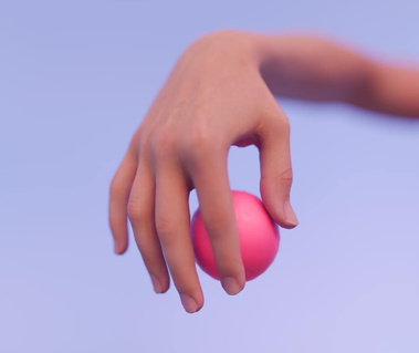 CGI hand fading into purple background holding a sphere by Artist David Stenbeck