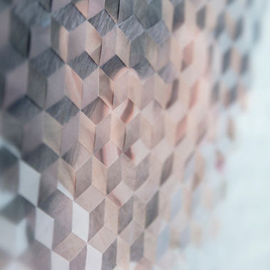 Nouri (2018), Three photographic prints on archival vellum, physically cut and woven together, 38⅜ x 30⅛ x ⅛ in; 97.2 x 76.5 x 0.3 cm