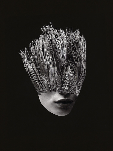 Isabel Reitemeyer Collage image - black and white model with feathers
