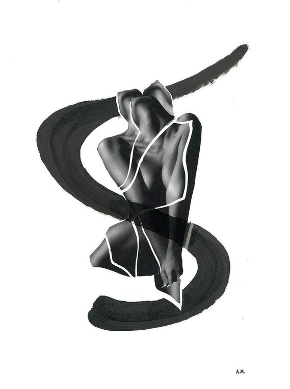 Experimental collage of a nude woman