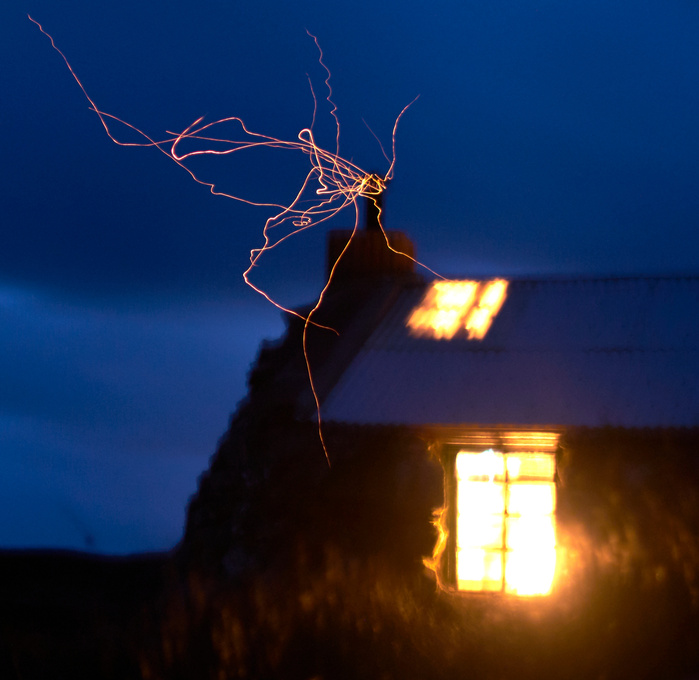peat, fire sparks, album, nightlong exposure, dramatic.