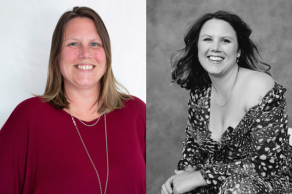 Before and after photo, before on left and after on right. The woman looks a lot more confident and happy in the after photo.