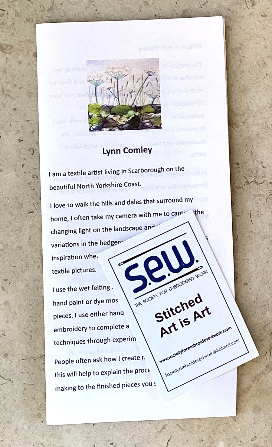 Lynn Comley textile artist from North Yorkshire UK, ships to USA customers