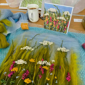 Flower Meadow wet felting workshops with Yorkshire felt artist Lynn Comley aka Up and Down Dale 