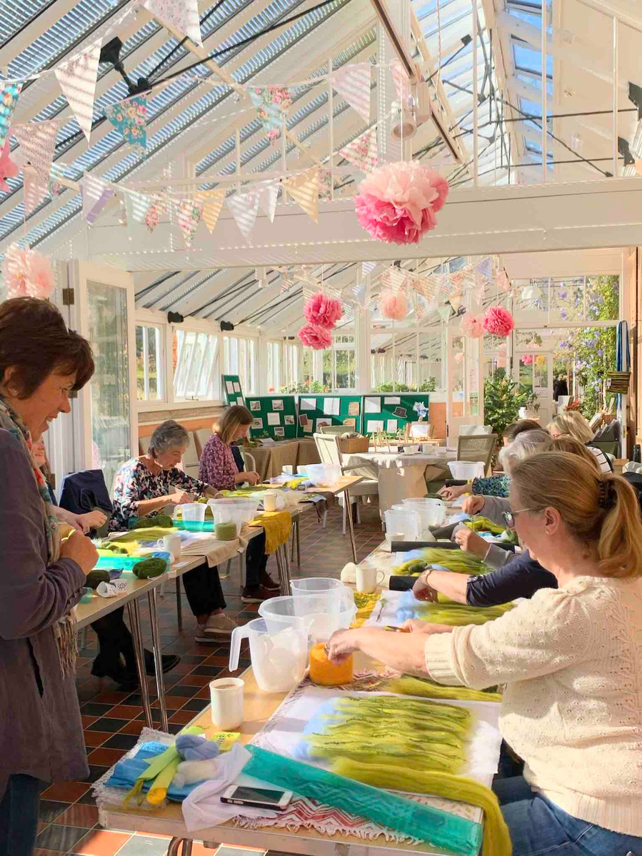 Learn how to wet felt a Flower Meadow inspired picture in the beautiful grounds of Scampston Hall Walled Garden with Lynn Comley aka UpandDownDale 