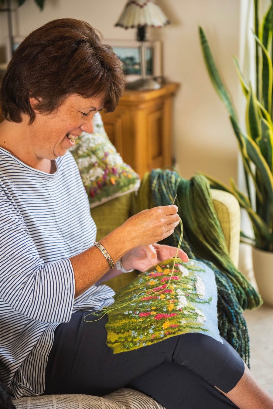 Learn how to wet felt with Lynn Comley. A workshop at Scampston hall. Learn how to felt a landscape with embroidery with felt artist Up and Down Dale