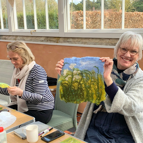 Students work on Wet felting workshop at The Bothies, Scampston Hall. Learn to wet felt with Lynn Comley UpandDowndale 