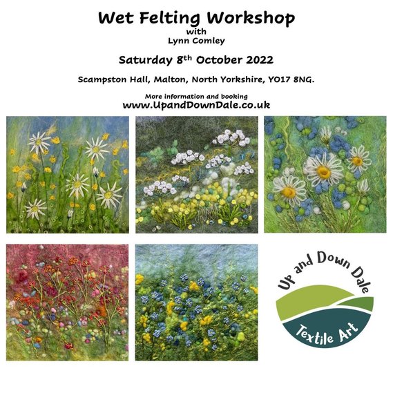 North Yorkshire creative courses wet felting workshop, make a meadow flower inspired picture with Lynn Comley UpandDownDale in the Grand conservatory at Scampston Hall Walled Garden, Malton, North Yorkshire this October 2022