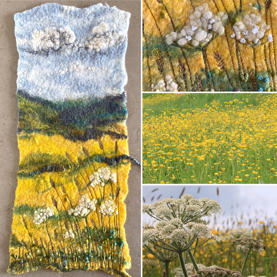 (C) Lynn Comley
Buttercup Fields, felt and embroidered picture inspired by buttercup fields around Lynns home. 