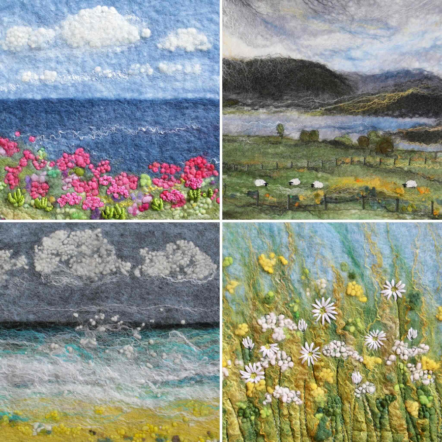 Torridon, sea thrift , spindrift and daisy greeting cards by textile artist Lynn Comley 