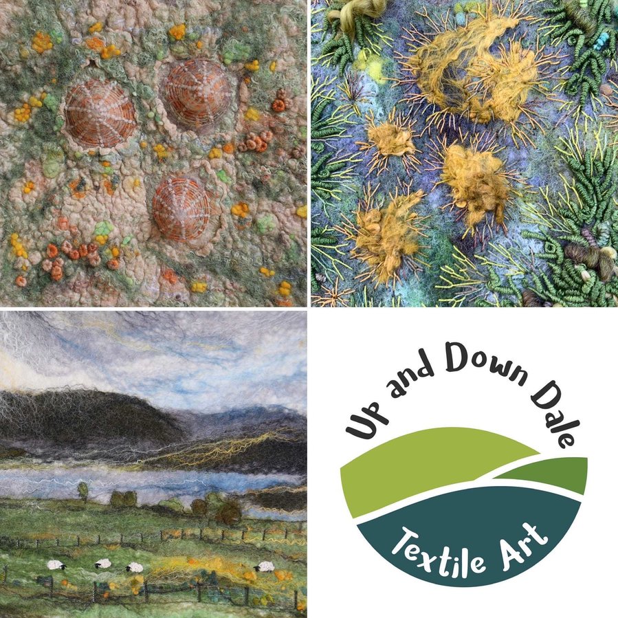 Greeting card designs from original designs by felting artist Lynn Comley a British textile artist. Felt & stitch art cards inspired by hedgerow, landscape and the rocky shore around her home in North Yorkshire