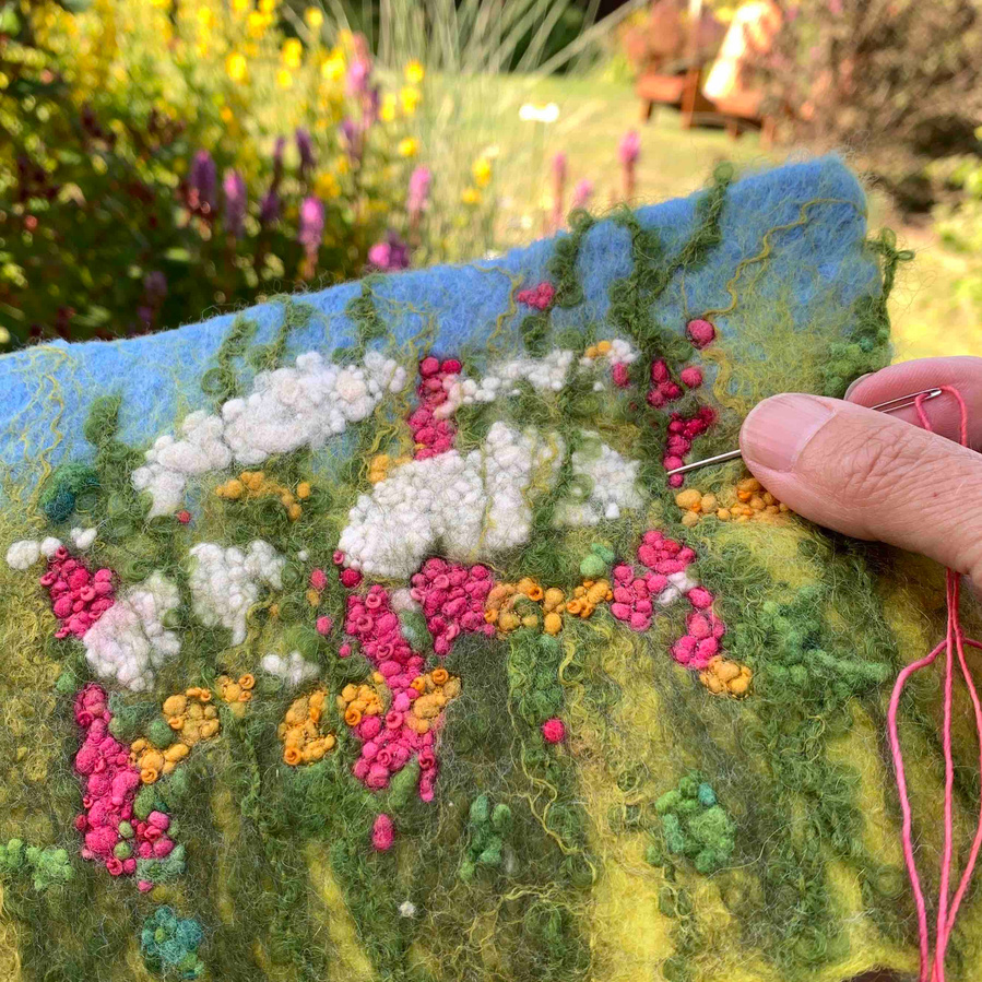 Hand embroidery workshop. Learn how to make a felt picture with hand embroidery with Lynn Comley UpandDownDale 