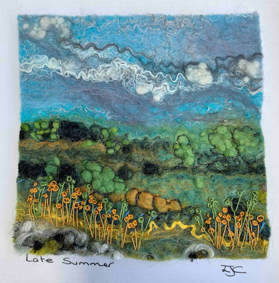 Wet felted landscape picture by North Yorkshire textile felt artist Lynn Comley aka UpandDownDale 
British textile artists