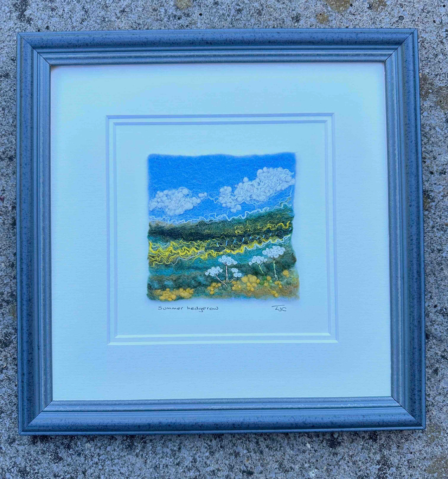 Queen Anne's lace, cow parsley hedgerow picture by Lynn Comley UpandDownDale textile artist. Landscape by Lynn Comley aka Upanddowndale