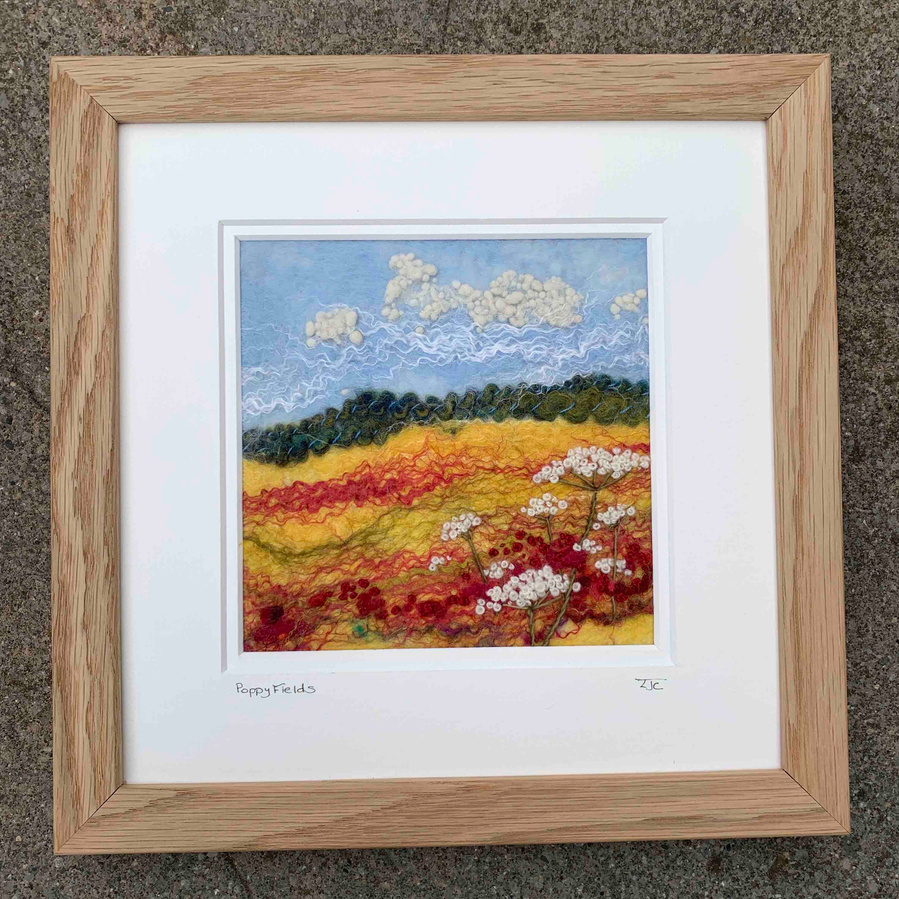Poppy Fields in Ryedale, Yorkshire by felt and embroidery artist Lynn Comley, aka UpandDownDale.