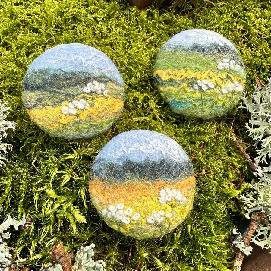 Embracing the Yorkshire landscape felt and embroidery artist wearable art brooches. Looks lovely on a jacket. 