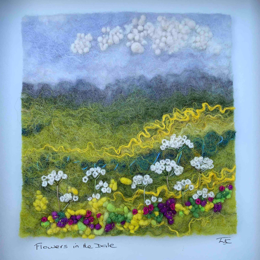 Wet felted landscape picture by North Yorkshire textile felt artist Lynn Comley aka UpandDownDale 
British textile artists